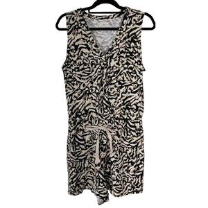 Lou & Grey Romper Knit Romper Animal Print Size M Medium Black Tan Cotton